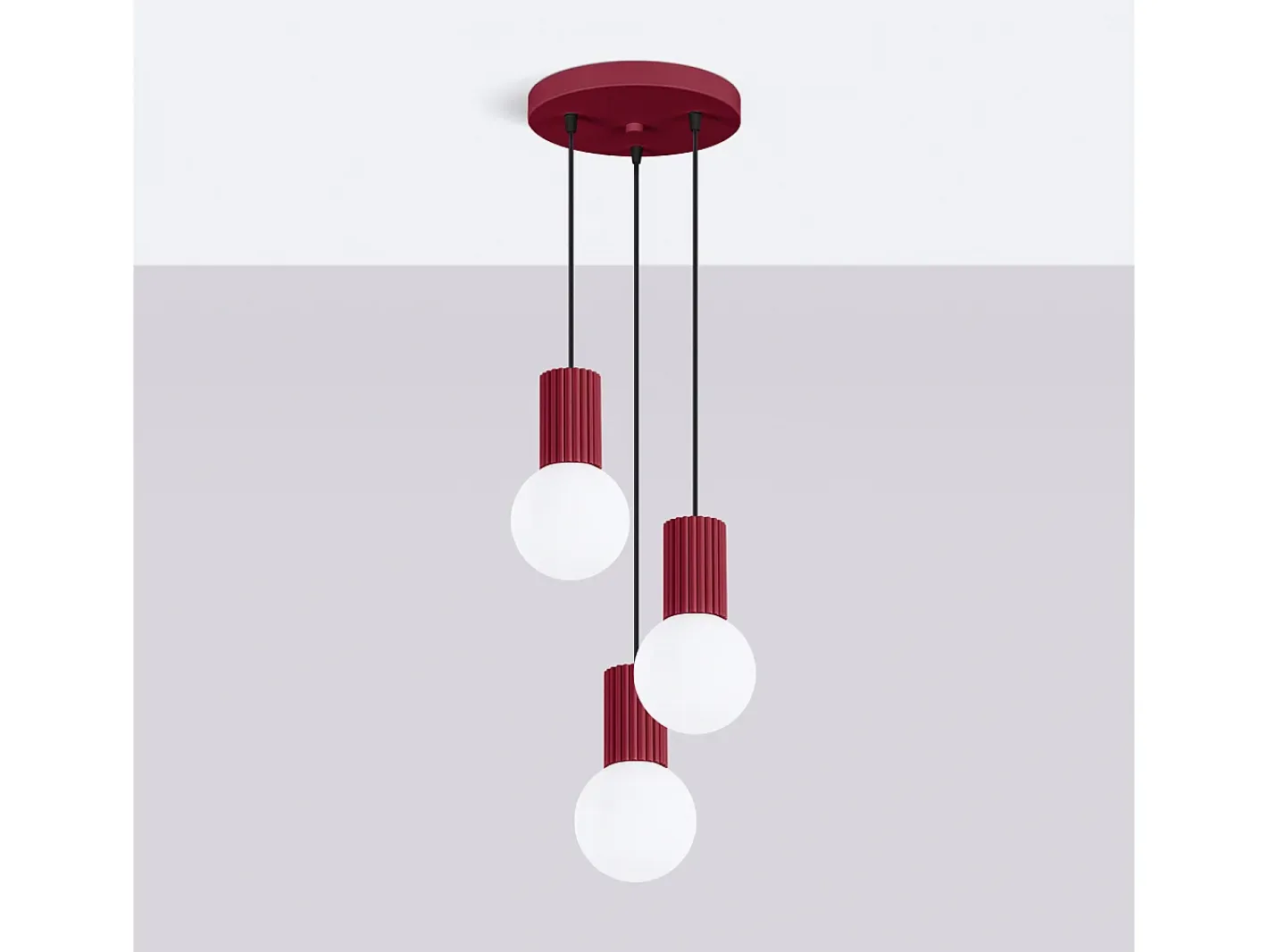 Outlet Sollux Lighting Lámpara Colgante Halo Moderno De Aluminio/Vidrio - 3 Fuentes Luminosas - L.25 X A.125 Cm - Borgoña Rojo
