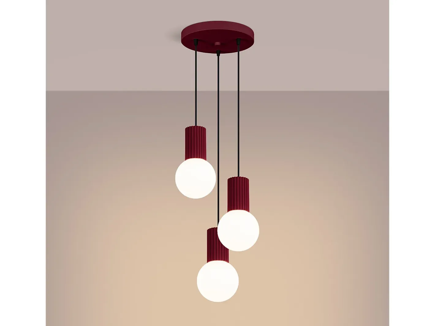 Outlet Sollux Lighting Lámpara Colgante Halo Moderno De Aluminio/Vidrio - 3 Fuentes Luminosas - L.25 X A.125 Cm - Borgoña Rojo