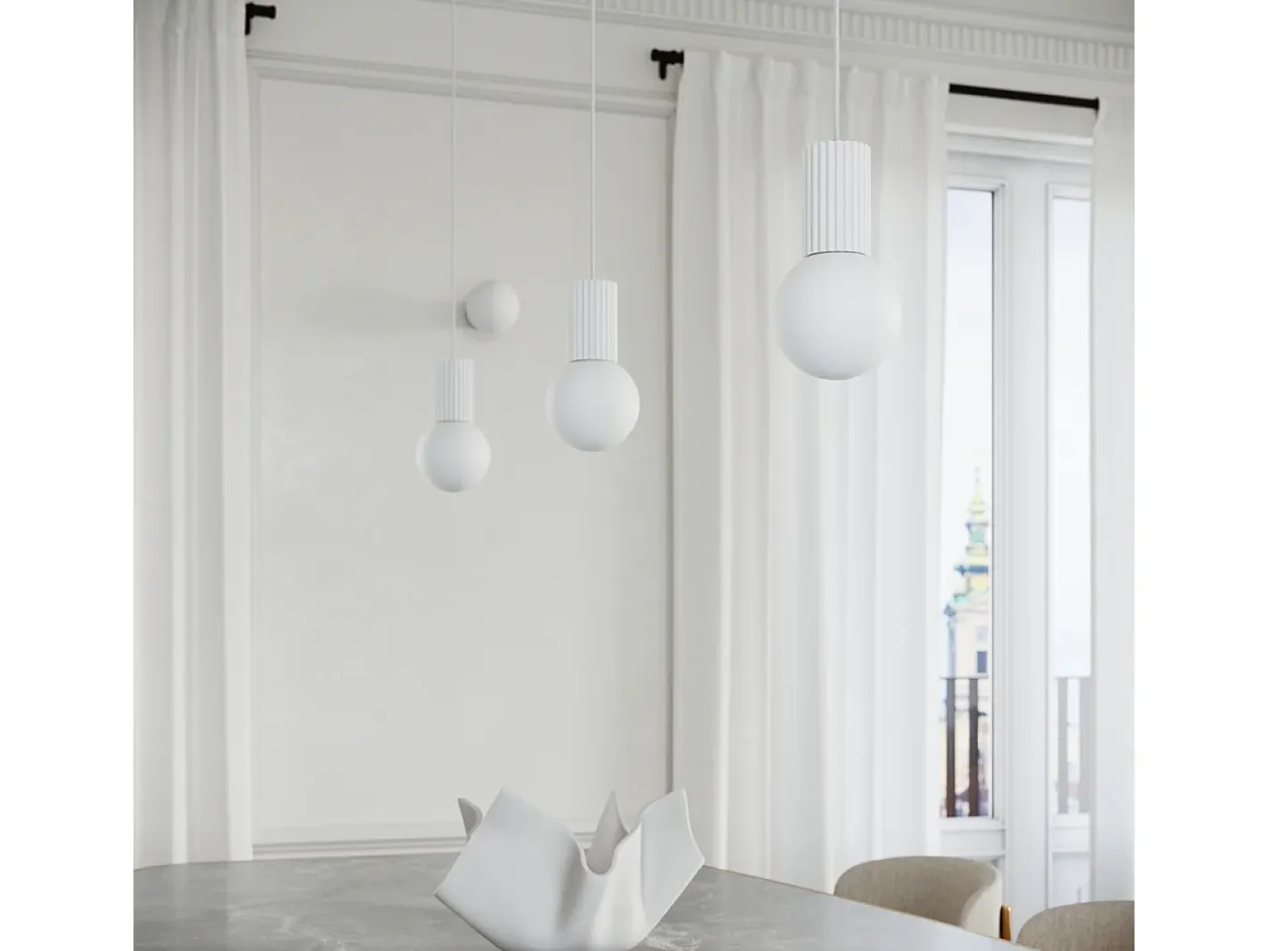 Outlet Sollux Lighting Lámpara Colgante Halo Moderno De Aluminio/Vidrio - 3 Fuentes Luminosas - L.25 X A.125 Cm - Blanco
