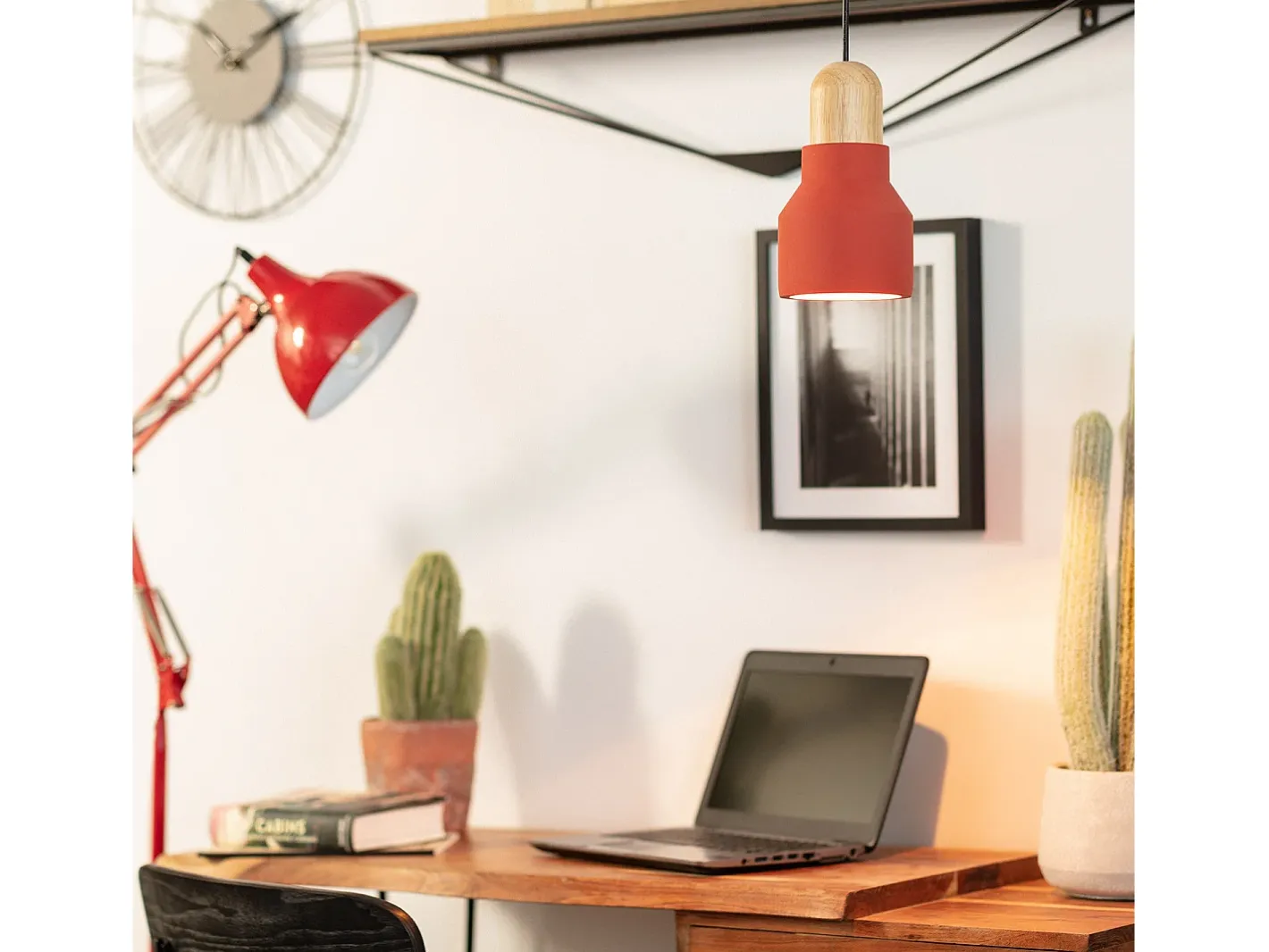 Ledkia Lámpara Suspendida-Lámpara Colgante Hormigón y Madera Luster Terracota Multicolor