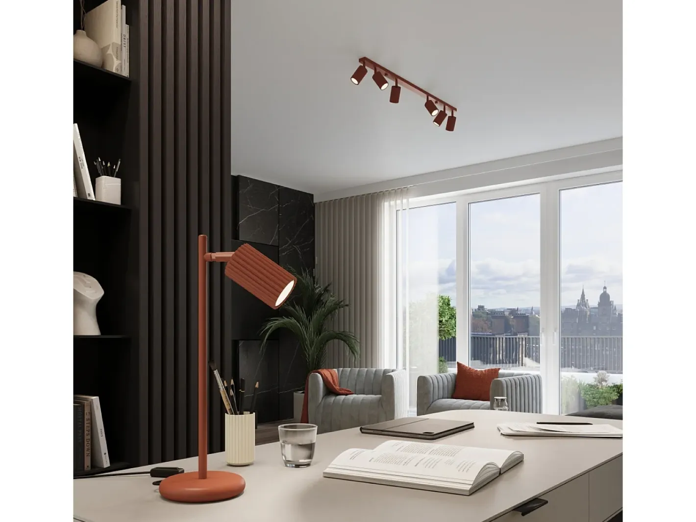 Sollux Lighting Lámpara Colgante Karbon Minimalista De Aluminio - 3 Fuentes Luminosas - L.45 X A.98 Cm - Ocre Rojo Hot