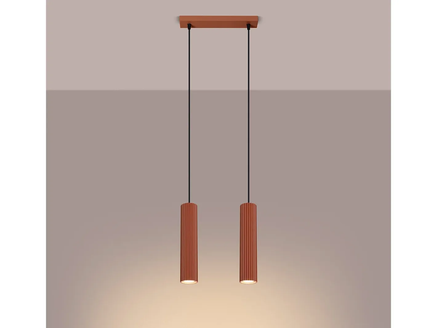 Clearance Sollux Lighting Lámpara Colgante Karbon Minimalista De Aluminio - 2 Fuentes Luminosas - L.30 X A.90 Cm - Ocre Rojo