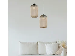 Lámpara Suspendida-Lámpara colgante Krizia negra con cable orientable y difusor de cristal ámbar con relieve Beige