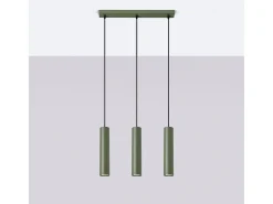 Sollux Lighting Lámpara Colgante Lagos Desván De Acero - 3 Fuentes Luminosas - L.45 X A.98 Cm - Oliva Verde Clearance