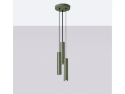 Hot Sollux Lighting Lámpara Colgante Lagos Desván De Acero - 3 Fuentes Luminosas - L.19,5 X A.108 Cm - Oliva Verde