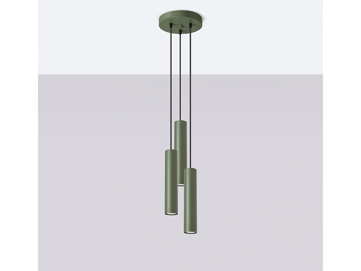 Hot Sollux Lighting Lámpara Colgante Lagos Desván De Acero - 3 Fuentes Luminosas - L.19,5 X A.108 Cm - Oliva Verde