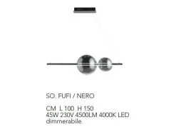 Lámpara colgante Led de metal y cristal soplado Fufi de Ondaluce 45w Regulable 4000k Negro New