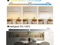 NETTLIFE Lámpara colgante LED de madera - Lámpara de mesa de comedor de diseño moderno de 90 cm, regulable con mando a distancia Blanco Best