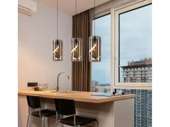 NETTLIFE Lámpara colgante LED vintage de 3 luces, cristal ahumado, 23 W, 3000 K, retro, ajustable, para mesa de comedor. Gris Outlet