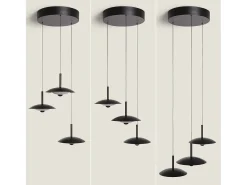 Ledkia Lámpara Colgante LED 24W Regulable en Altura Metal CCT Seleccionable Seleccionable Shirak 3 Focos Negro Best