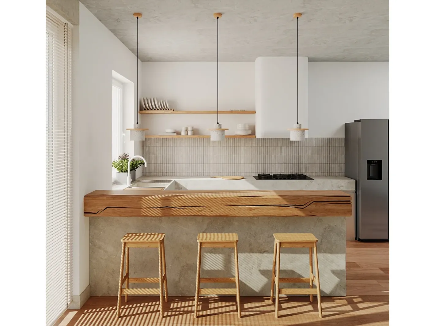 Sollux Lighting Lámpara Colgante Mab Moderno De Hormigón/Madera - 1 Fuentes Luminosas - L.22 X A.125 Cm - /Madera Natural Gris