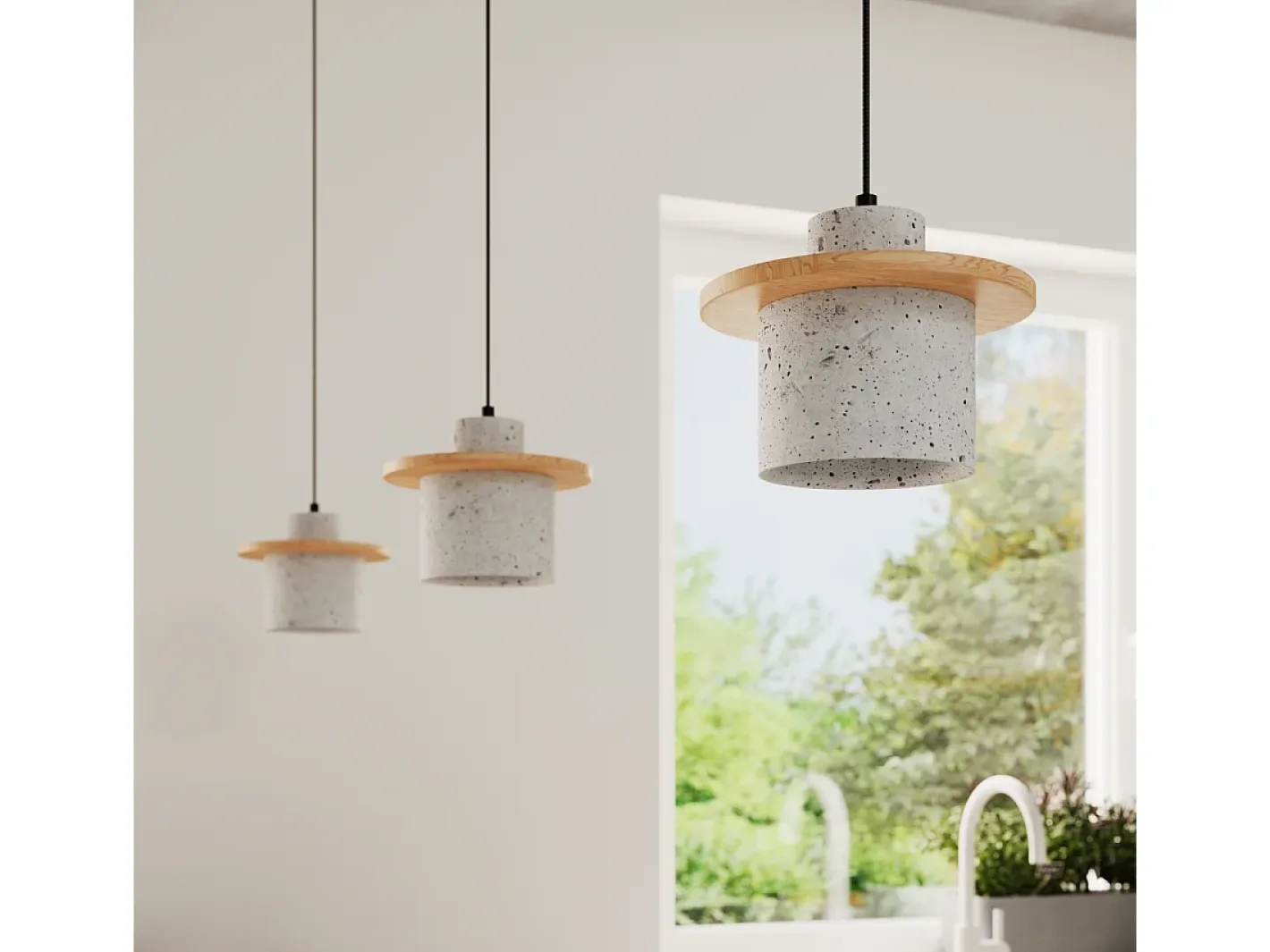 Sollux Lighting Lámpara Colgante Mab Moderno De Hormigón/Madera - 1 Fuentes Luminosas - L.22 X A.125 Cm - /Madera Natural Gris