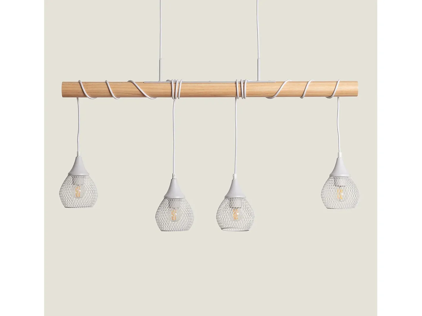 Ledkia Lámpara Colgante Madera y Metal Monah Blanco Multicolor Clearance