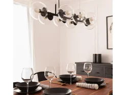 Ledkia Plafón-Lámpara Colgante Metal y Cristal Wassily 8 Focos Negro Multicolor
