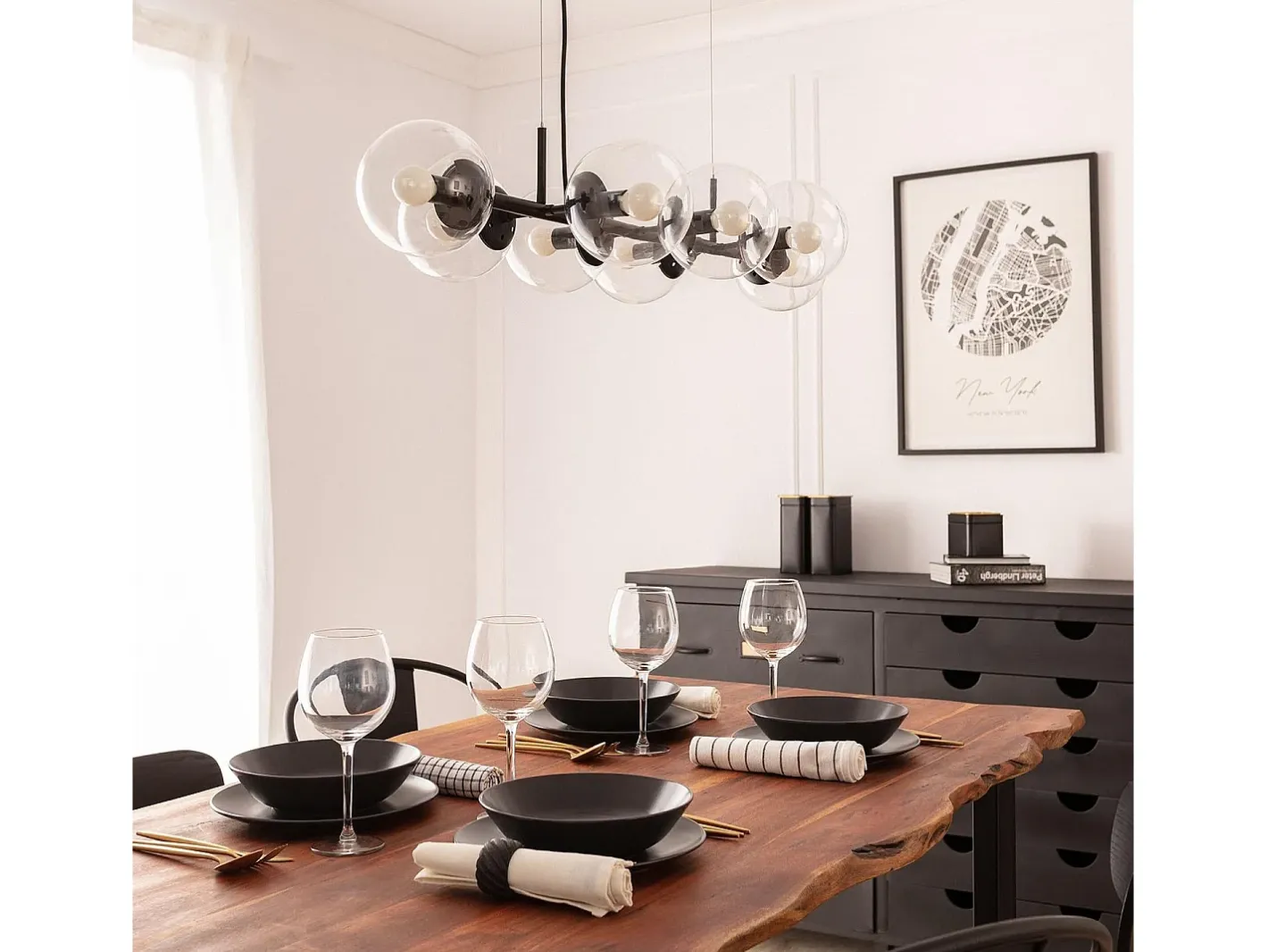 Ledkia Plafón-Lámpara Colgante Metal y Cristal Wassily 8 Focos Negro Multicolor