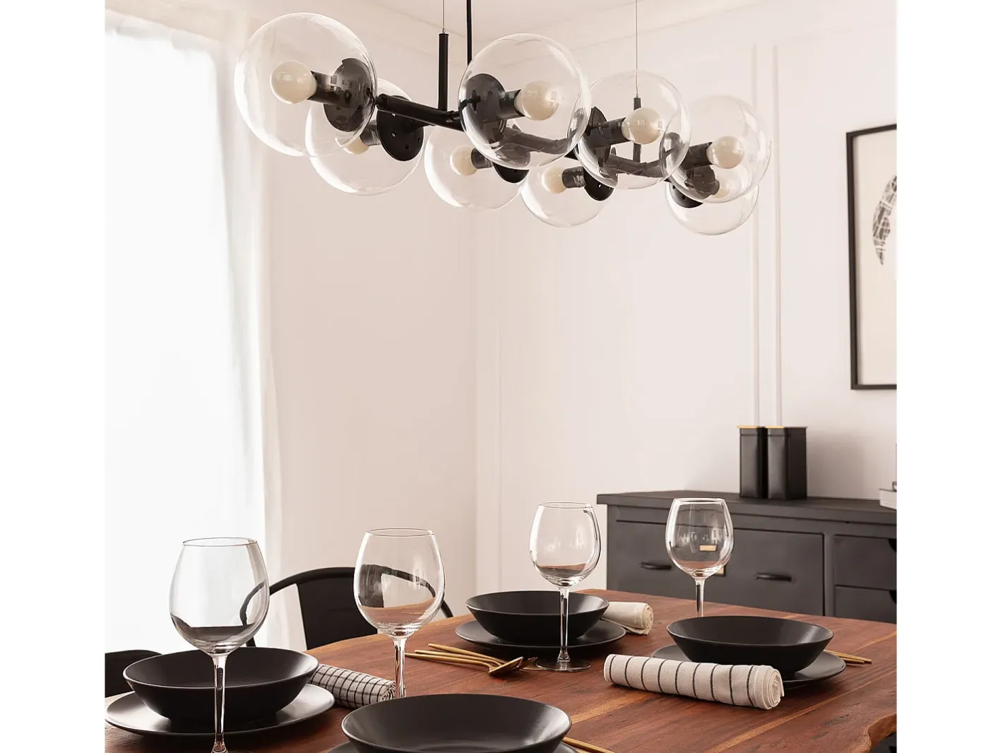 Ledkia Plafón-Lámpara Colgante Metal y Cristal Wassily 8 Focos Negro Multicolor
