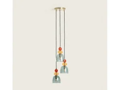 Ledkia Lámpara Colgante Metal y Cristal Tri Baudelaire Verde Multicolor Outlet