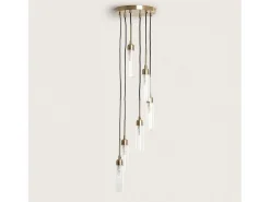 Ledkia Lámpara Colgante Metal y Cristal Sest Iraide Dorado Multicolor Outlet