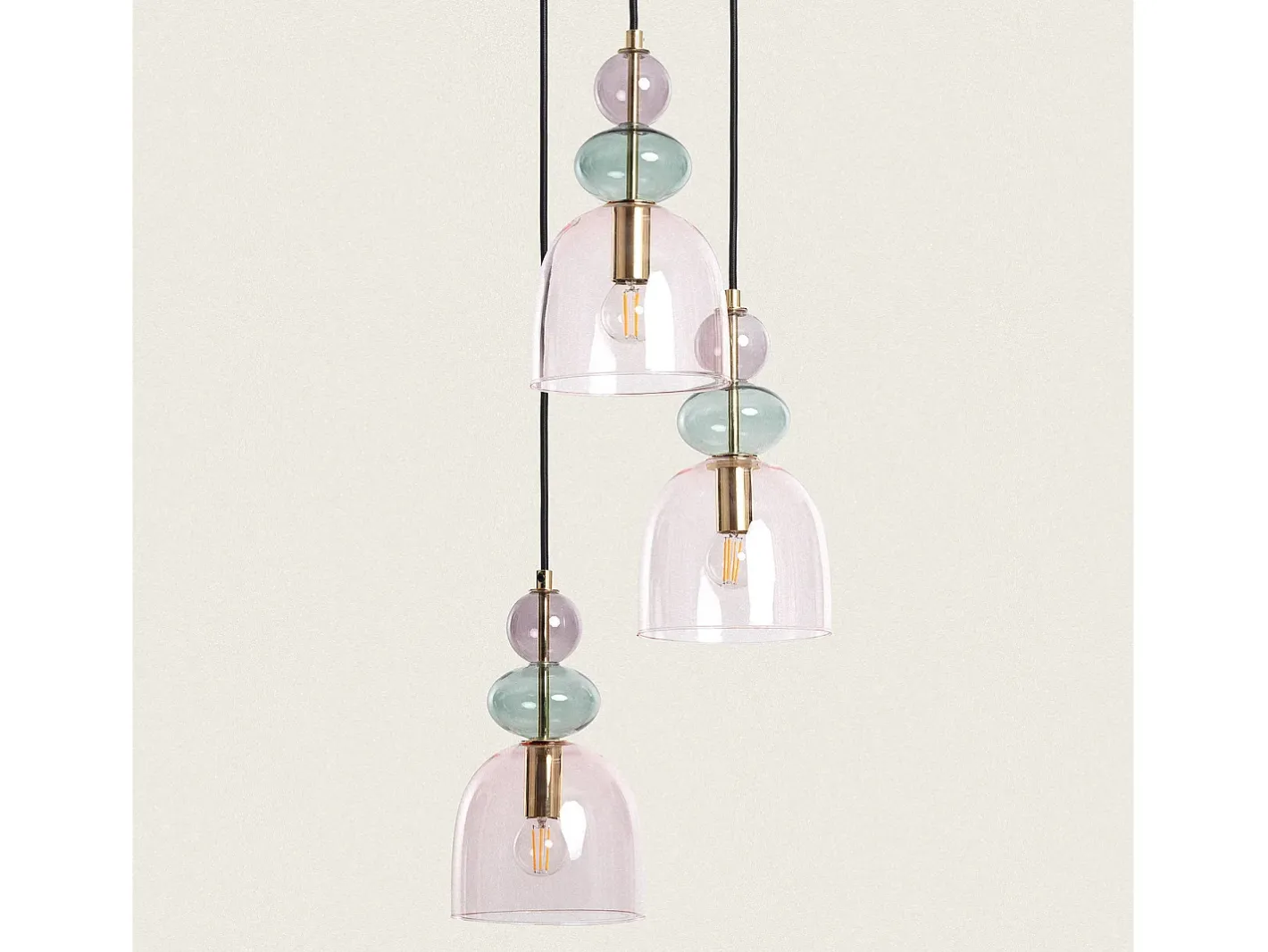 Ledkia Lámpara Colgante Metal y Cristal Tri Baudelaire Rosa Multicolor Best