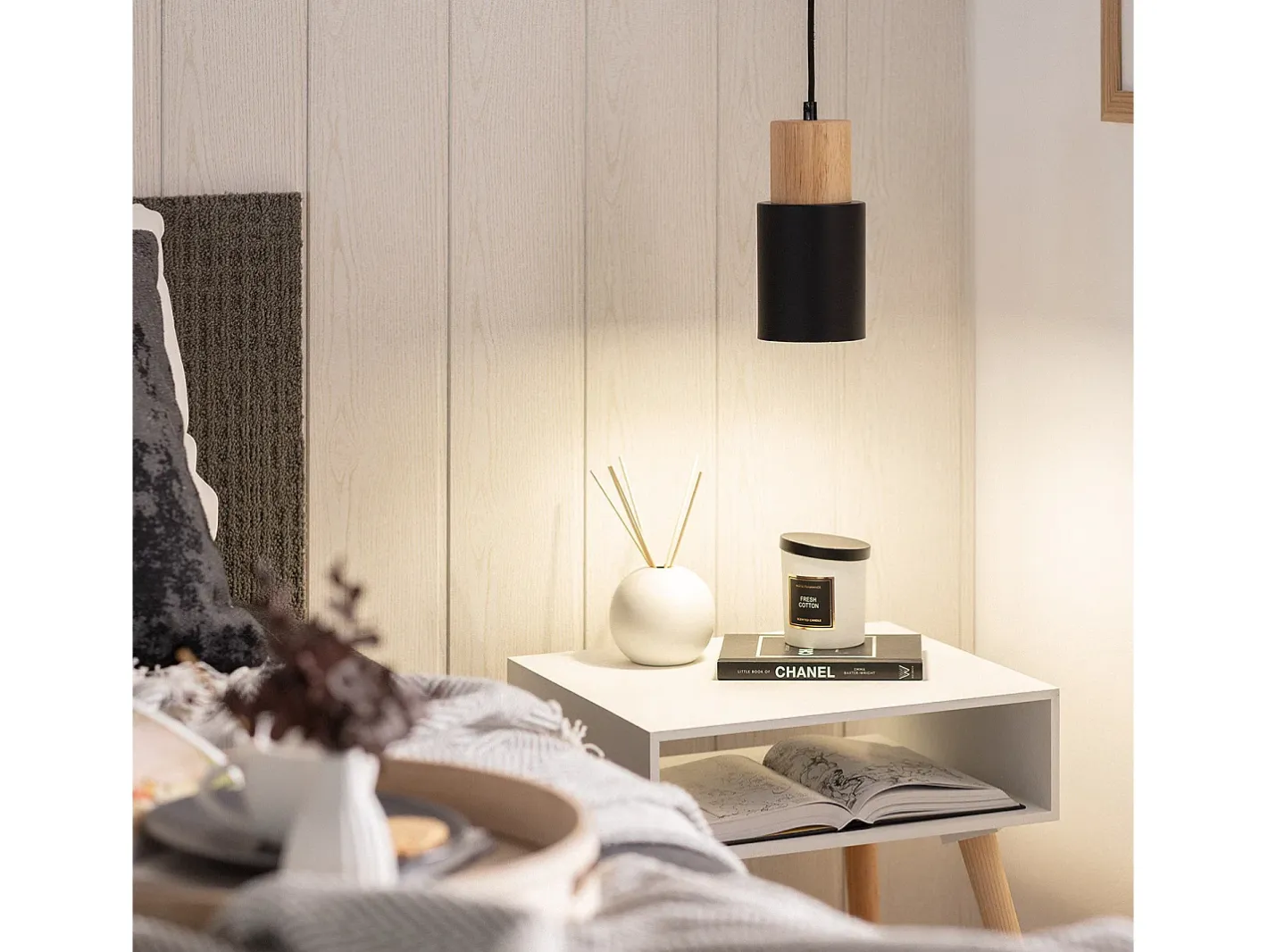 Ledkia Lámpara Suspendida-Lámpara Colgante Metal y Madera Kidonge Negro Multicolor