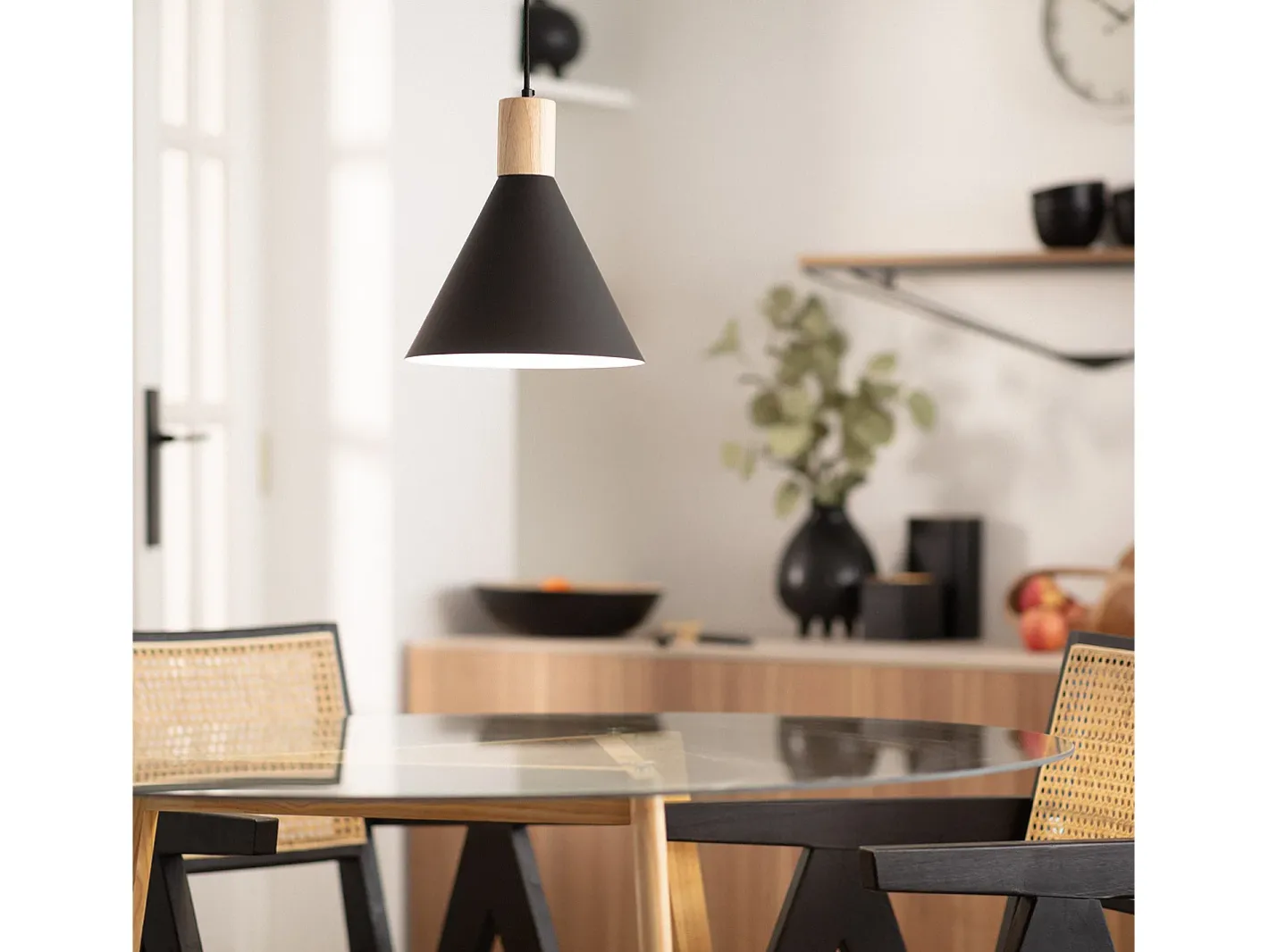 Ledkia Lámpara Suspendida-Lámpara Colgante Metal y Madera Arbat Negro Multicolor