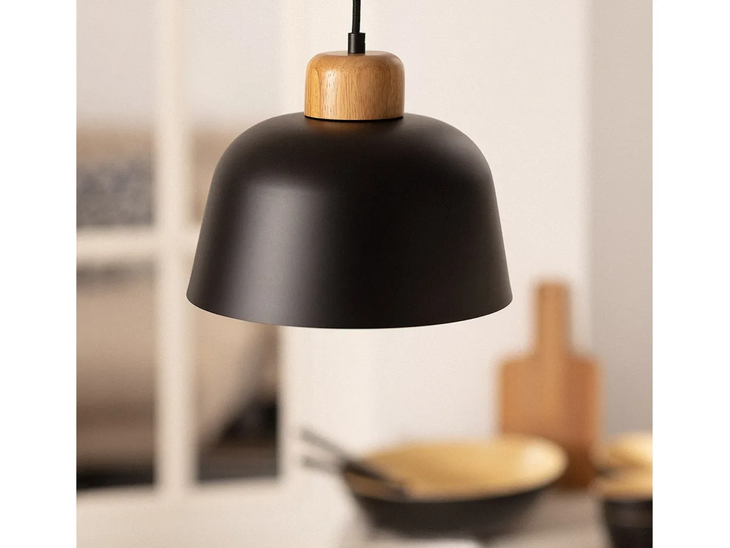 Ledkia Lámpara Suspendida-Lámpara Colgante Metal y Madera Wawak Negro Multicolor