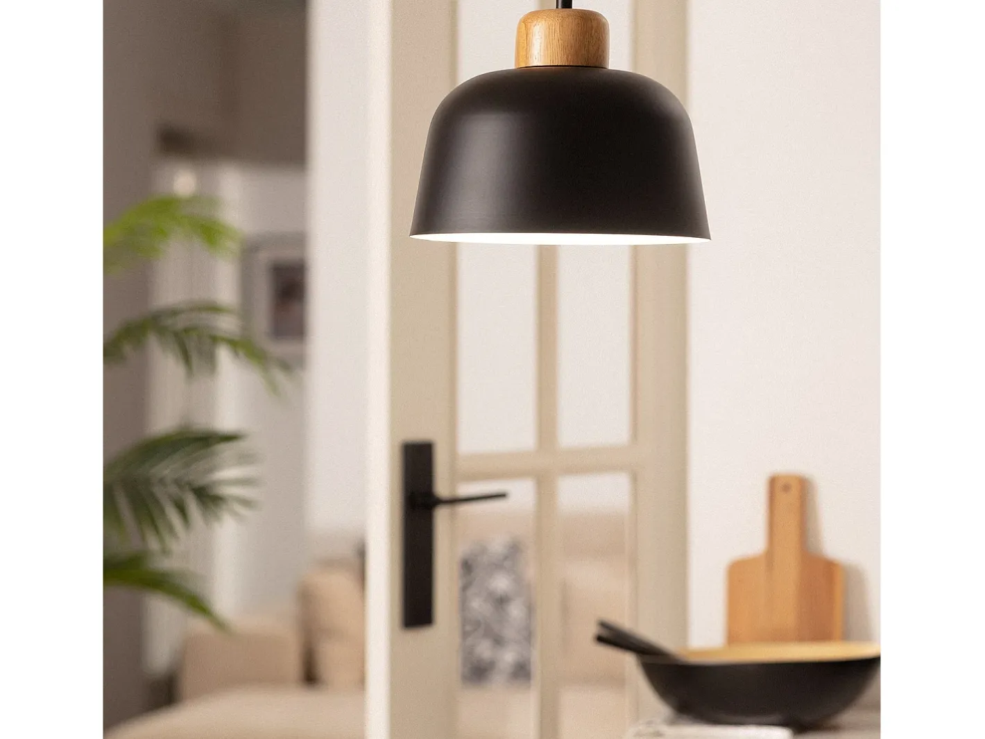 Ledkia Lámpara Suspendida-Lámpara Colgante Metal y Madera Wawak Negro Multicolor