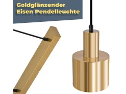NETTLIFE Lámpara colgante para mesa de comedor, estilo vintage, 3 luces, dorada, diseño moderno, de metal, E27 Dorado Hot