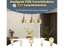 NETTLIFE Lámpara colgante para mesa de comedor, estilo vintage, 3 luces, dorada, diseño moderno, de metal, E27 Dorado Hot