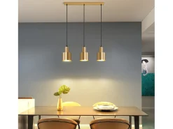 NETTLIFE Lámpara colgante para mesa de comedor, estilo vintage, 3 luces, dorada, diseño moderno, de metal, E27 Dorado Hot