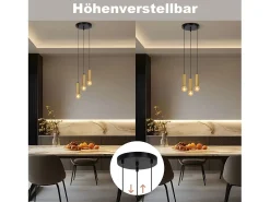Hot NETTLIFE Lámpara colgante de 3 bombillas dorada, lámpara colgante E27 industrial para comedor, mesa de comedor de metal Negro