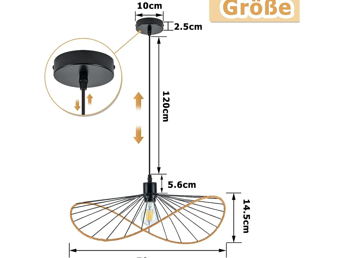 NETTLIFE Lámpara colgante Boho negra de 50 cm de diámetro - Lámpara de araña vintage de metal E27 - Lámpara para salón, cocina y comedor (bombilla no incluida) Negro Clearance