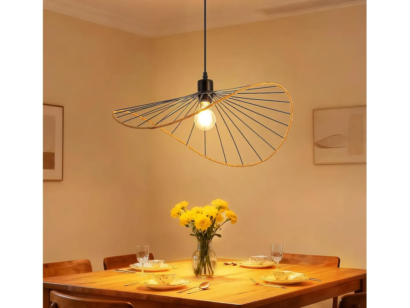 NETTLIFE Lámpara colgante Boho negra de 50 cm de diámetro - Lámpara de araña vintage de metal E27 - Lámpara para salón, cocina y comedor (bombilla no incluida) Negro Clearance