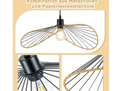 NETTLIFE Lámpara colgante Boho negra de 50 cm de diámetro - Lámpara de araña vintage de metal E27 - Lámpara para salón, cocina y comedor (bombilla no incluida) Negro Clearance