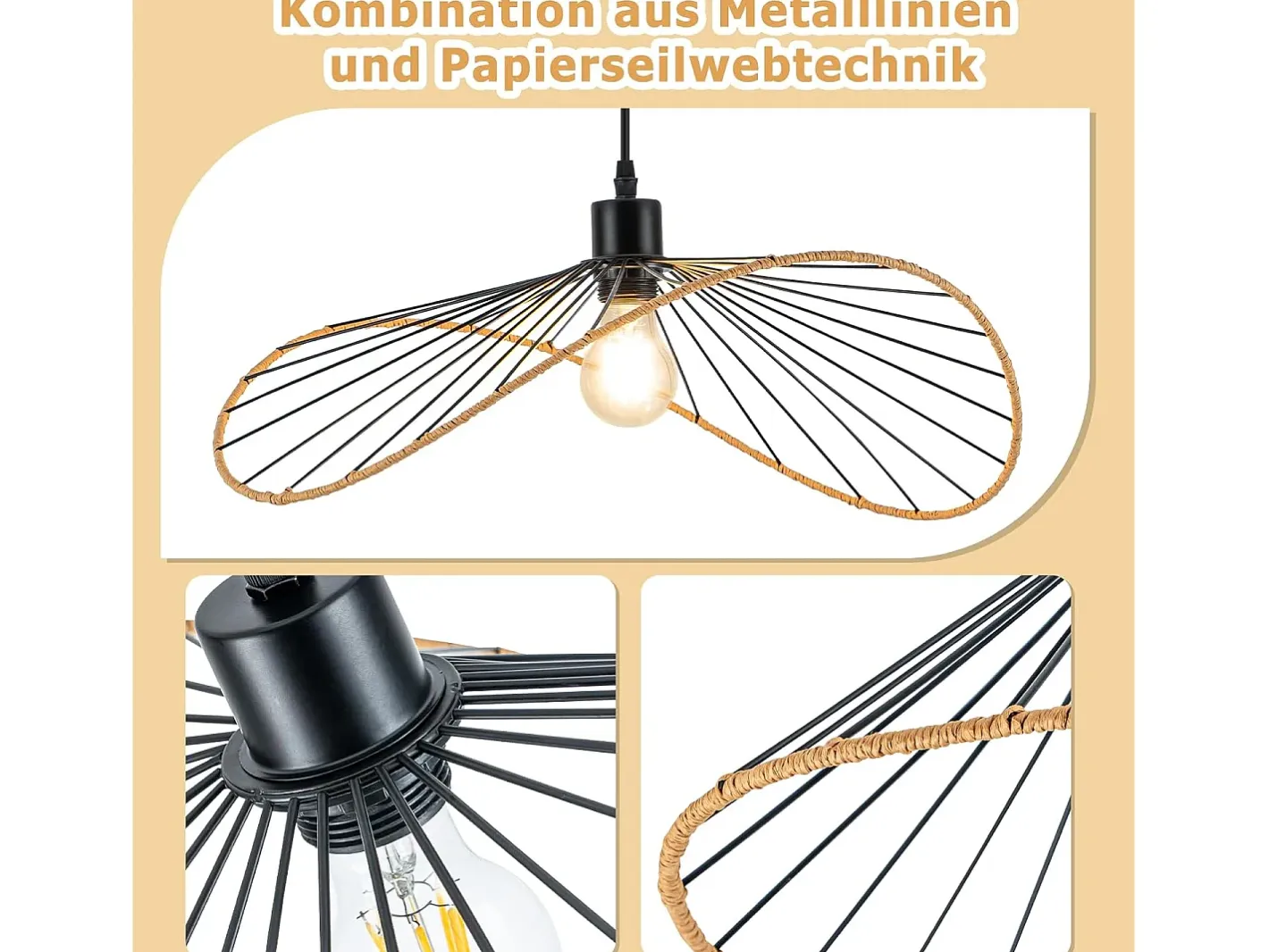 NETTLIFE Lámpara colgante Boho negra de 50 cm de diámetro - Lámpara de araña vintage de metal E27 - Lámpara para salón, cocina y comedor (bombilla no incluida) Negro Clearance
