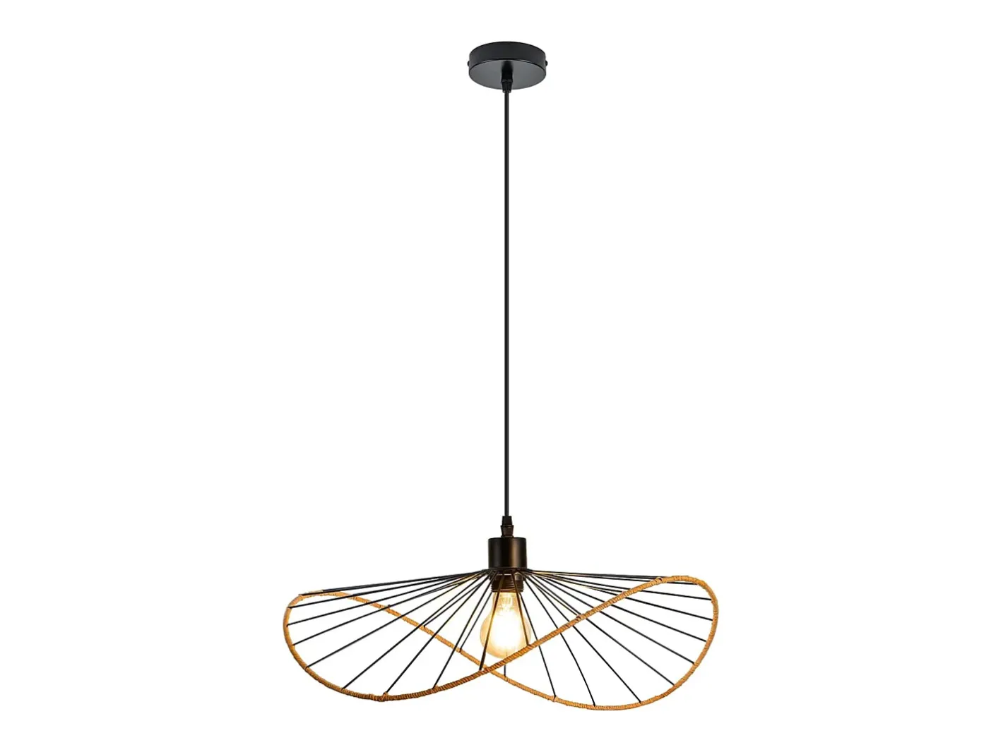 NETTLIFE Lámpara colgante Boho negra de 50 cm de diámetro - Lámpara de araña vintage de metal E27 - Lámpara para salón, cocina y comedor (bombilla no incluida) Negro Clearance