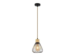 NETTLIFE Lámpara Suspendida-Lámpara colgante para mesa de comedor, de metal , 1 llama, estilo retro industrial, madera, cuerda de cáñamo, E27 Negro