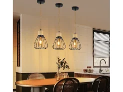 NETTLIFE Lámpara Suspendida-Lámpara colgante para mesa de comedor, de metal , 1 llama, estilo retro industrial, madera, cuerda de cáñamo, E27 Negro