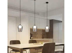 NETTLIFE Lámpara Suspendida-Lámpara colgante para mesa de comedor, lámpara colgante vintage de cristal, 1 llama, G9, color , altura ajustable Negro