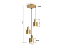 NETTLIFE Lámpara colgante para mesa de comedor, lámpara colgante vintage, 3 llamas, redonda, diseño moderno, E27 Dorado