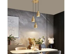 NETTLIFE Lámpara colgante para mesa de comedor, lámpara colgante vintage, 3 llamas, redonda, diseño moderno, E27 Dorado