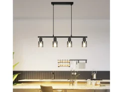 NETTLIFE Lámpara Suspendida-Lámpara colgante para comedor, 4 llamas, cristal vintage, E14, para salón y cocina. Negro