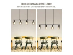 NETTLIFE Lámpara Suspendida-Lámpara colgante para comedor, 4 llamas, cristal vintage, E14, para salón y cocina. Negro