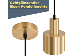 NETTLIFE Lámpara Suspendida-Lámpara colgante para mesa de comedor, estilo vintage, 1 llama, dorada, diseño moderno, E27 Dorado