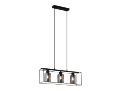 NETTLIFE Lámpara Suspendida-Lámpara colgante negra de 3 llamas de cristal vintage E27, lámpara colgante de altura regulable Negro