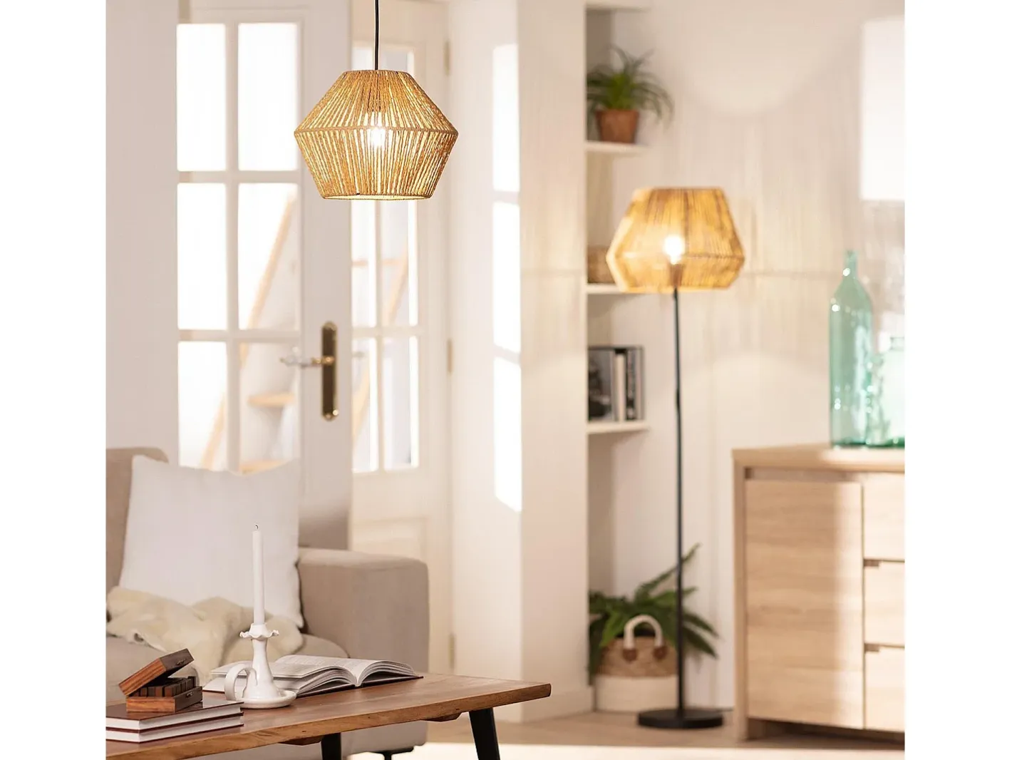 Ledkia Lámpara Suspendida-Lámpara Colgante Papel Trenzado Kirito Natural Multicolor