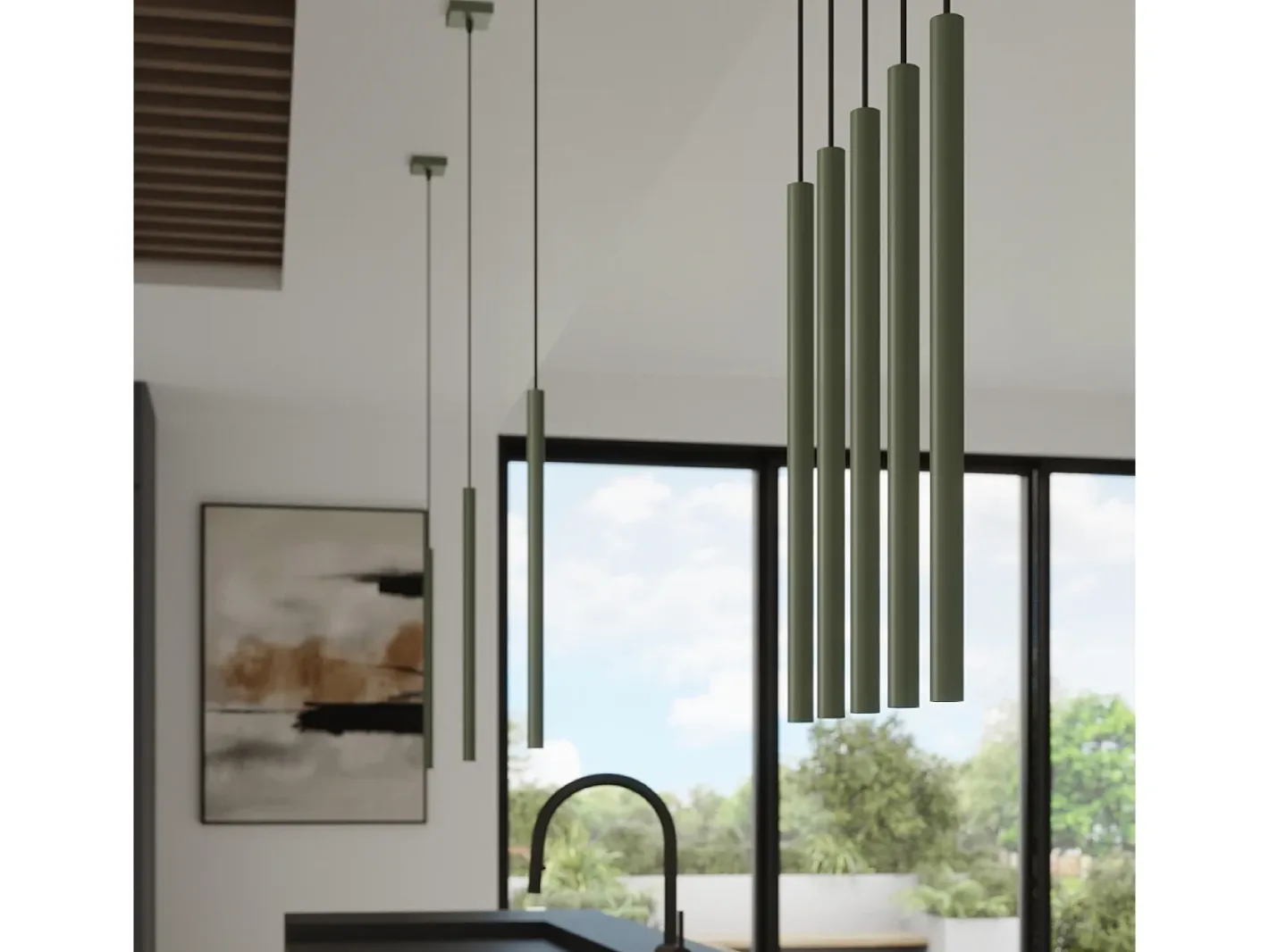 Sollux Lighting Lámpara Colgante Pastelo Moderno De Acero - 2 Fuentes Luminosas - L.15 X A.104 Cm - Oliva Verde New
