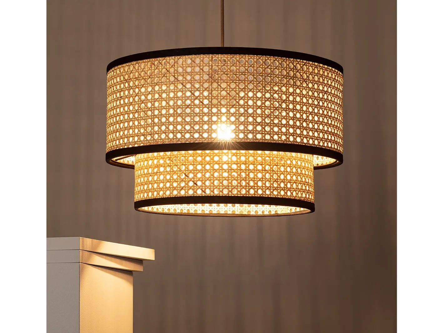 Ledkia Lámpara Colgante Ratán Huela Doppio Natural Multicolor