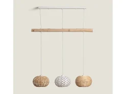 Ledkia Lámpara Suspendida-Lámpara Colgante Ratán y Madera Linfen Natural Multicolor