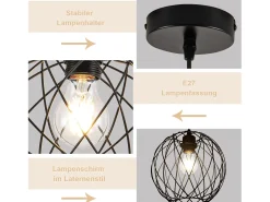 NETTLIFE Lámpara Suspendida-Lámpara colgante redonda negra - Lámpara colgante vintage E27 Lámpara colgante industrial retro Lámpara de mesa Negro